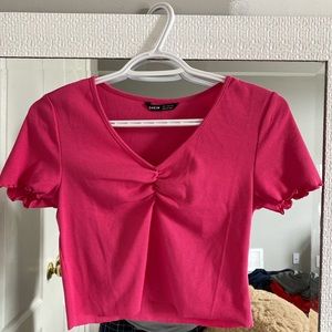 PINK RUFFLED T-SHIRT CROP TOP